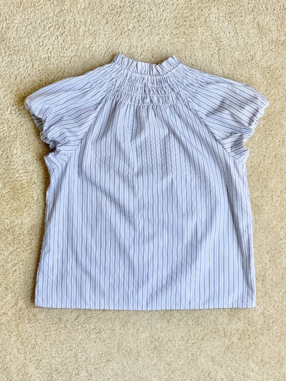 NWT J. Crew Smocked-Neck Striped Poplin Top, White/Blue, Medium - Picture 5 of 11